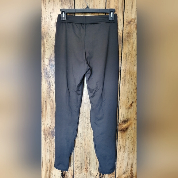 NEW Silky Smooth Lace Tie up Black Sexy Leggings Stretchy Large Seamless Band - Picture 6 of 10